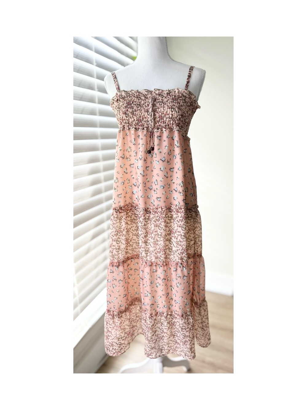 Smocked Tiered Maxi Dress in Dusty Peach Floral